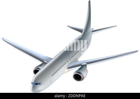 3d realistic vector airplane. Isolated on white background aircraft, side view. Stock Vector