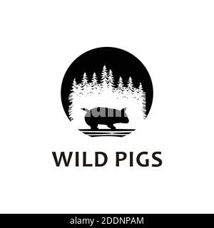 wild pig logo icon silhouette Stock Vector