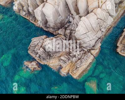 Aerial view of ocean waves and fantastic Rocky coast Stock Photo