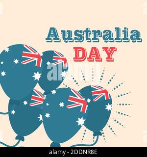 australia day, heart and balloons flags blue background vector illustration Stock Vector