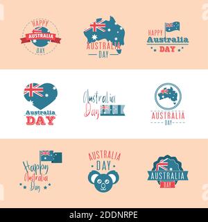 australia national day celebration freedom event icons set vector illustration Stock Vector