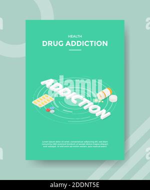 health drug addiction people standing pharmacist around syringe stethoscope pill tablet for template flyer and print banner cover book books modern Stock Vector