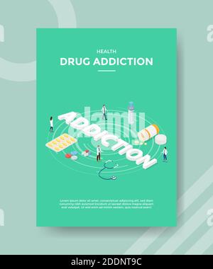 health drug addiction people standing pharmacist around syringe stethoscope pill tablet for template flyer and print banner cover book books modern Stock Vector