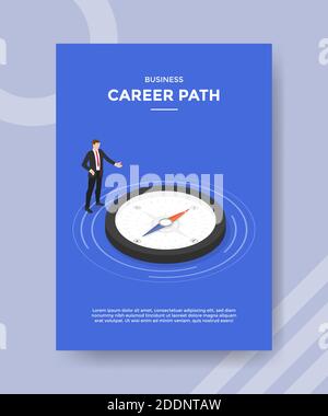 business career path men businessman wearing suit standing front big compass for template flyer and print banner cover book books Stock Vector