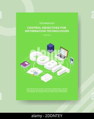 technology control objectives for information technologies text COBIT around laptop for template flyer and print banner cover book books modern flat Stock Vector