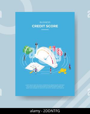 business credit score people standing around speedometer money bar for template flyer and print banner cover book books modern flat style Stock Vector