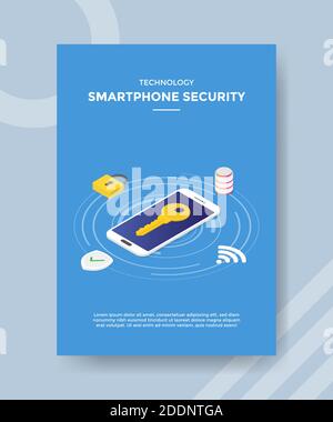 technology smartphone security key in screen around padlock data shield network display for template flyer and print banner cover book books Stock Vector