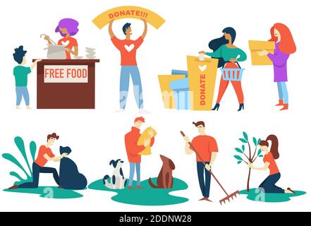 Donation and charity volunteers free food and pet protection Stock Vector