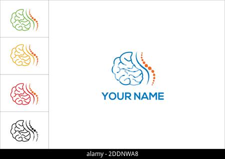 Connected Dot Line Brain and spinal Logo Template Stock Vector