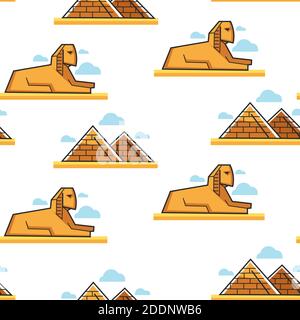 Sphinx and Pyramid Egyptian architecture and landmark seamless pattern Stock Vector
