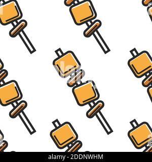 Korean street food ingredients on skewer or wooden stick seamless pattern Stock Vector