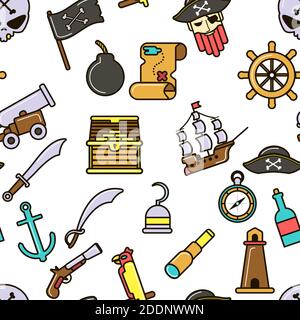 Nautical symbols pirate seamless pattern marine icons Stock Vector