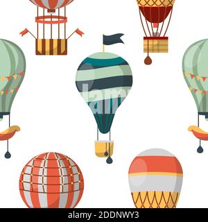 Air balloon aircraft or transport seamless pattern voyage Stock Vector