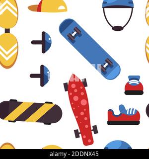Skateboarding seamless pattern skateboarder equipment skate and helmet Stock Vector