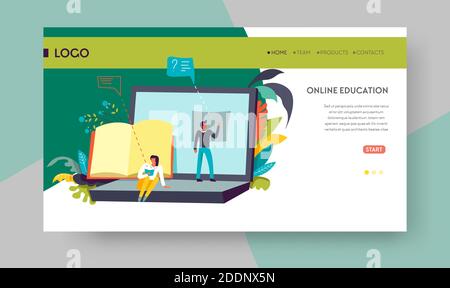 Online education web page template distant learning Stock Vector
