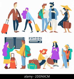 Waiting room and departure schedule board airplane passengers Stock Vector