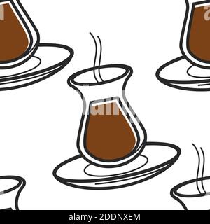 Turkish black tea in vase on plate seamless pattern Stock Vector