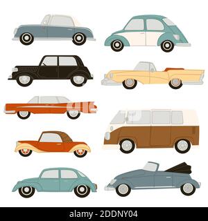 Retro and modern cars, automobile vehicles vector Stock Vector