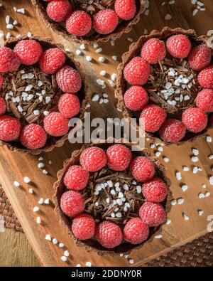 Chocolate and raspberry tarts Stock Photo