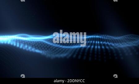Abstract Dynamic digital particle wave patterns with glowing light effect, abstract background , technology and business presentation background.4k Hi Stock Photo