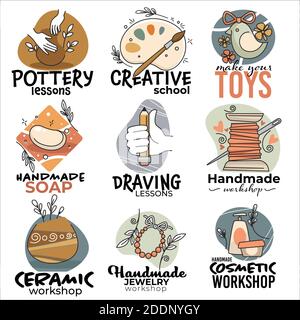 Handmade workshops, ceramic and cosmetics label Stock Vector