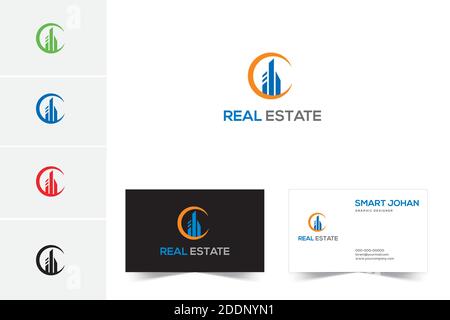 Real estate logo and business card vector Stock Vector