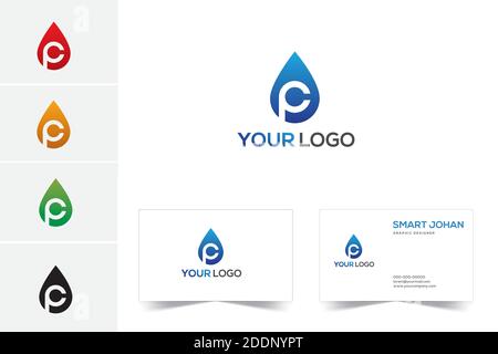 Drop of water and text cp vector logo design template. Clean water, filtration. Stock Vector