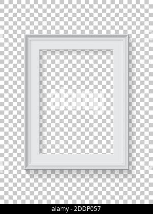 White rectangular frame for picture on transparent background. Blank vertical space for picture, painting, card or photo. 3d realistic modern template Stock Vector