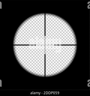 Aiming for target on rifle black background. Sight view of sniper vector illustration. Optical crosshair zoom symbol. Optic viewfinder in action on Stock Vector