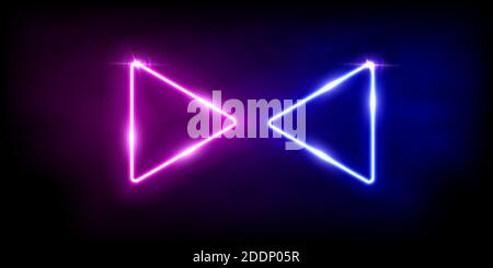 Glowing neon pink and blue triangles. Abstract lines with electric light frames on black background. Geometric fashion design vector illustration Stock Vector
