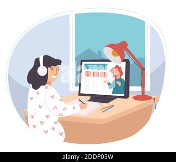 Student studying online using online course in web Stock Vector