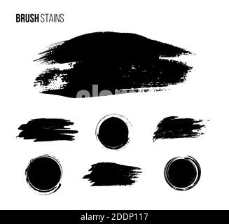 Black brush stain isolated set on white background Stock Vector