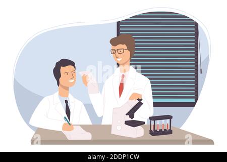 Team of medical workers or researchers in lab Stock Vector