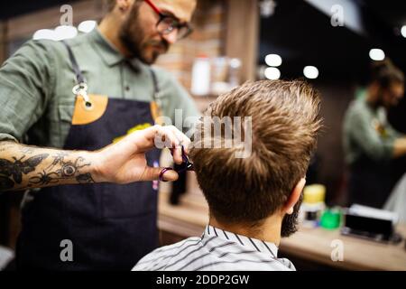 Men Having Their Hair Cut In A Salon Battambang Province Battambang Cambodia Stock Photo Alamy