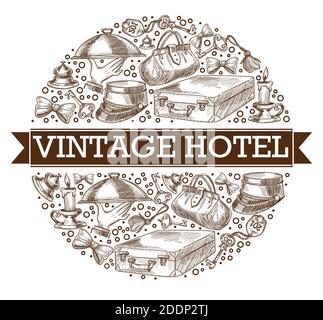 Vintage hotel banner with ribbon monochrome sketch Stock Vector