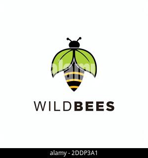 Combination logo from bee and leaf logo design concept Stock Vector