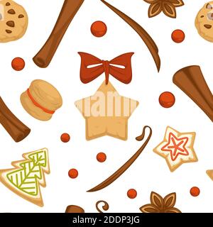 Xmas gingerbread cookies with cinnamon pattern Stock Vector