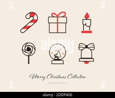 Beautiful Christmas outline flat icon pack of 6 designs on beige background Stock Vector