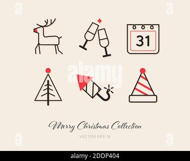 Beautiful Christmas & new year outline flat icon pack of 6 designs Stock Vector