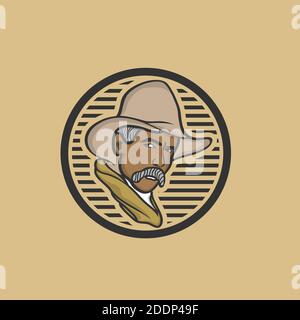 Logo template with the image of the man in hat. Cowboy. Sheriff. Mascot. Stock Vector