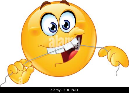 Emoji emoticon cleaning his teeth with a dental floss Stock Vector