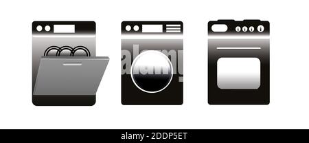 Panorama E-waste electrical appliances vector isolated on white background Stock Photo