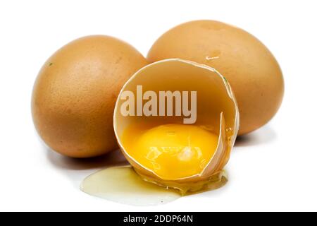 Raw eggs isolated on white background Stock Photo