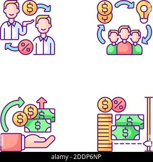 Digital crowdfunding platforms RGB color icons set Stock Vector
