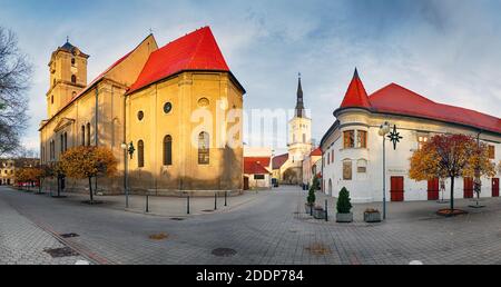 Pezinok city with church in main square, Slovakia Stock Photo