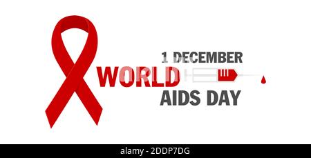 HIV test. World AIDS Day 1 December, red ribbon. AIDS and HIV awareness. Clinical laboratory blood test. Stock Vector