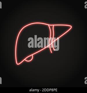 Neon human liver icon in line style. Part of digestive system, internal organ symbol. Vector illustration. Stock Vector