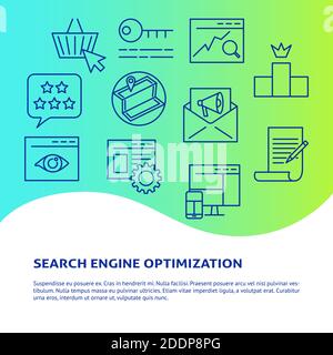 Search engine optimization banner in line style with place for text. Website opmization and marketing poster. Vector illustration. Stock Vector