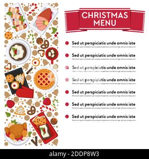 Christmas menu with dishes and ingredients vector Stock Vector