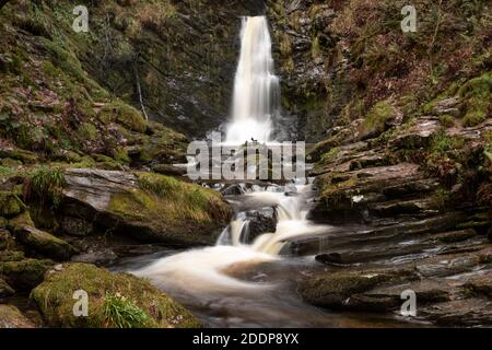 Pistyll Rhaeadr waterfall in winter, Powys, Wales Stock Photo
